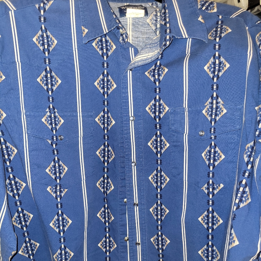 Wrangler western xl pearl snap ls shirt blue